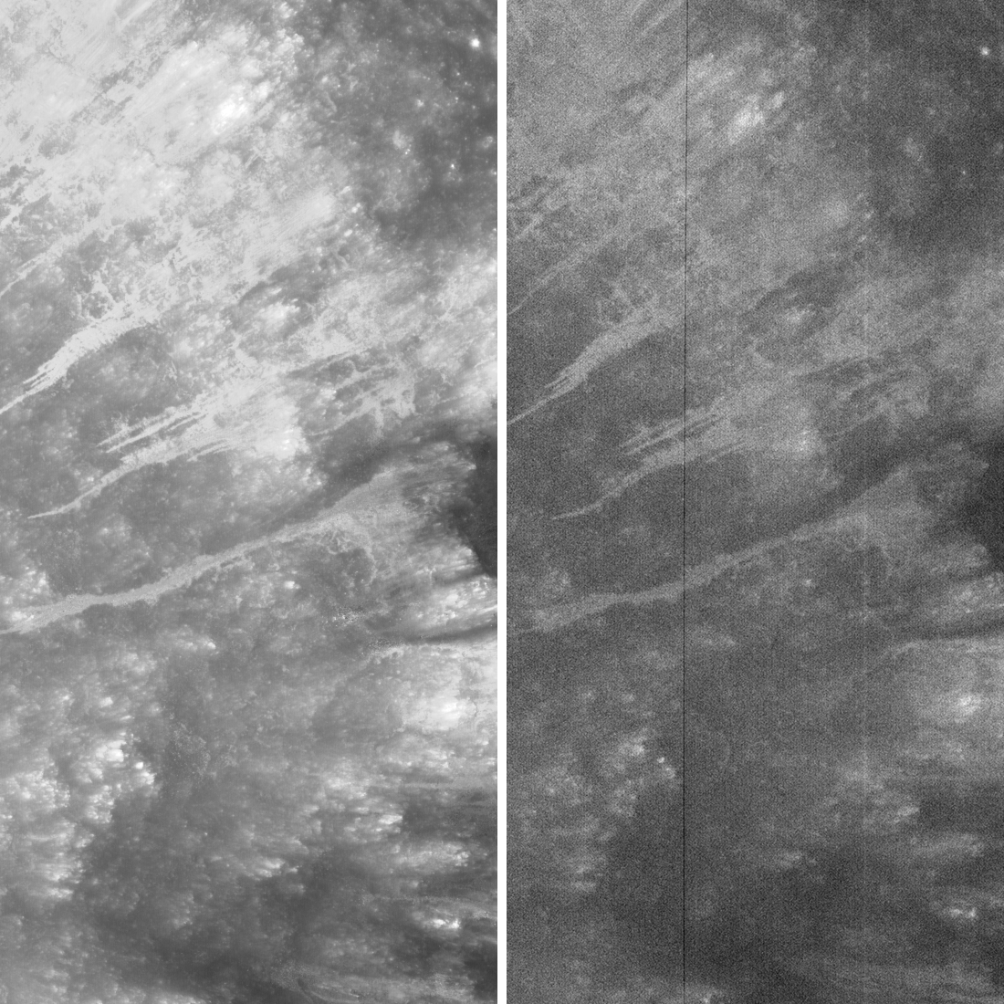 NAC (left) under high Sun, ShadowCam (right) under earthshine